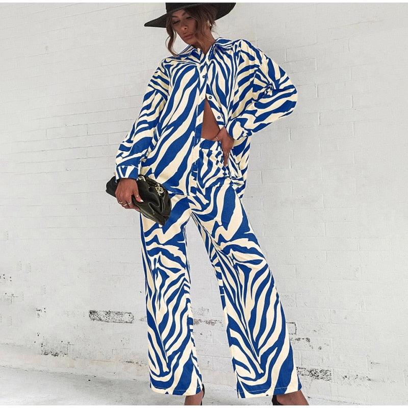 Long Sleeve Shirt and Loose Cut Trousers Set