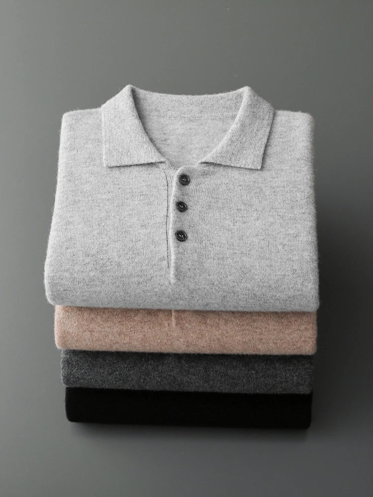 Men's Luxury 100% Merino Wool Buttoned Polo Pullover