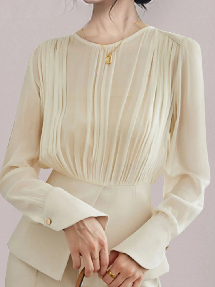 Long Sleeve Top with Wide Leg Trousers Semi-Formal Ivory Suit