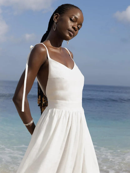 100% Cotton Backless V Neckline Beach Dress