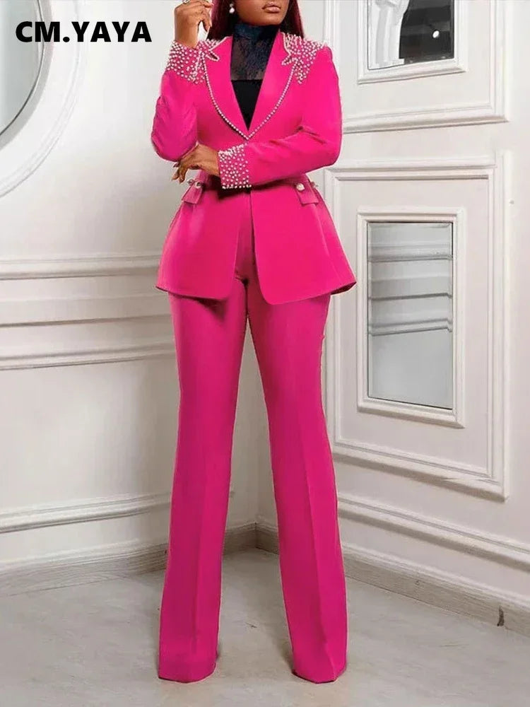 Women’s Pearl-Embellished Single-Button Suit