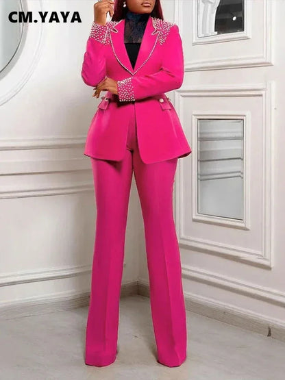 Women’s Pearl-Embellished Single-Button Suit