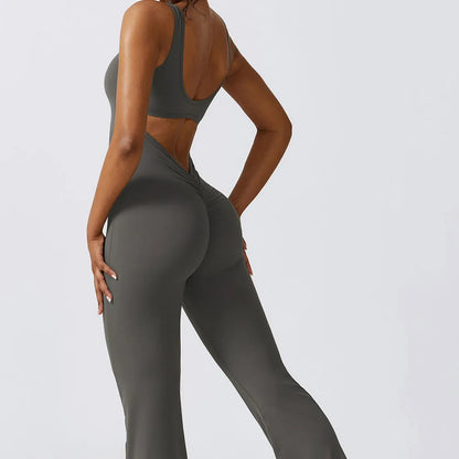 Yoga Wide Neckline Wide Leg Back Cut-Out Jumpsuit Workout Bodysuit