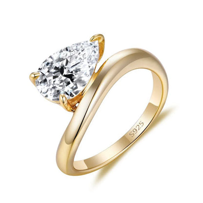 18K Gold Plated East-West Pear Cut Moissanite Ring – 1.5CT / 3CT Pinky Ring