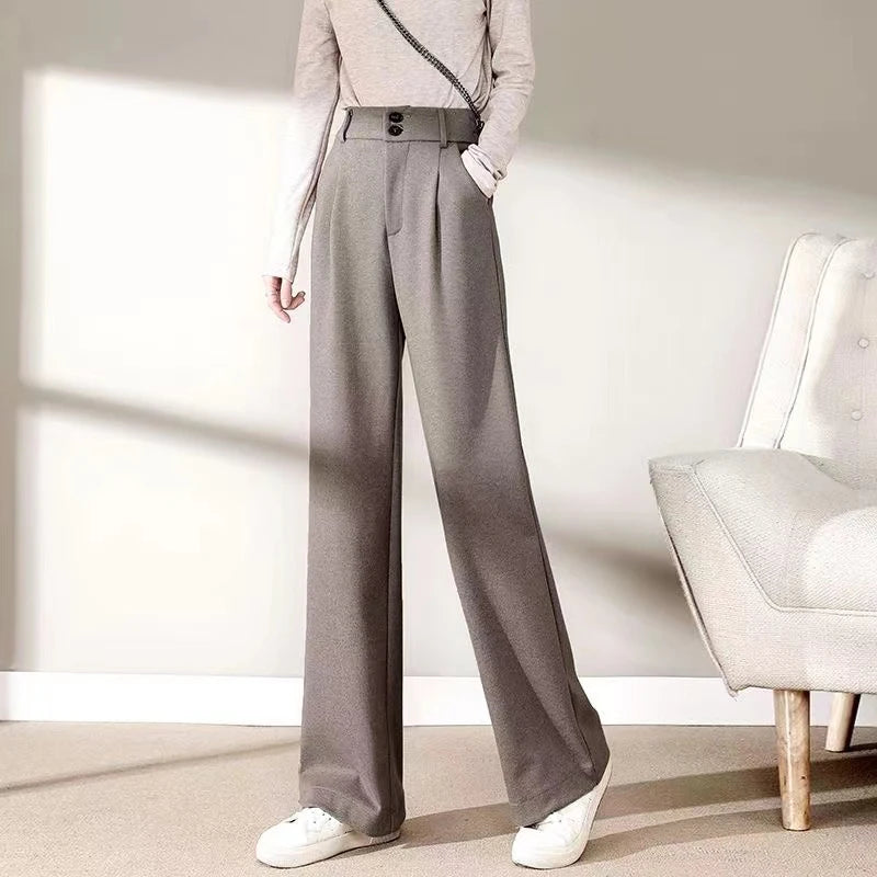 Autumn Winter Woolen ٍSuit Pants Wide Leg Trousers