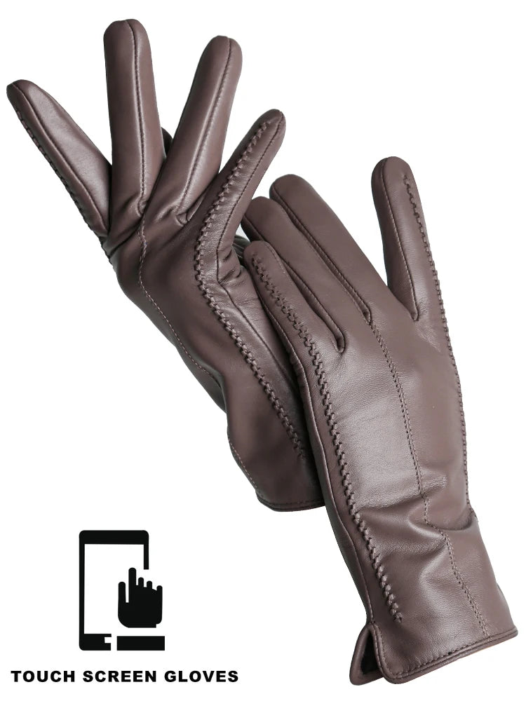 Women's Genuine Leather Touchscreen Lined Gloves