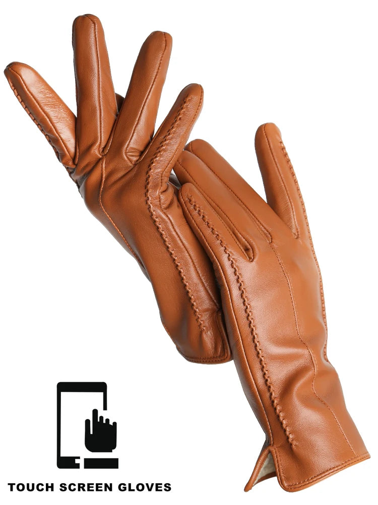 Women's Genuine Leather Touchscreen Lined Gloves