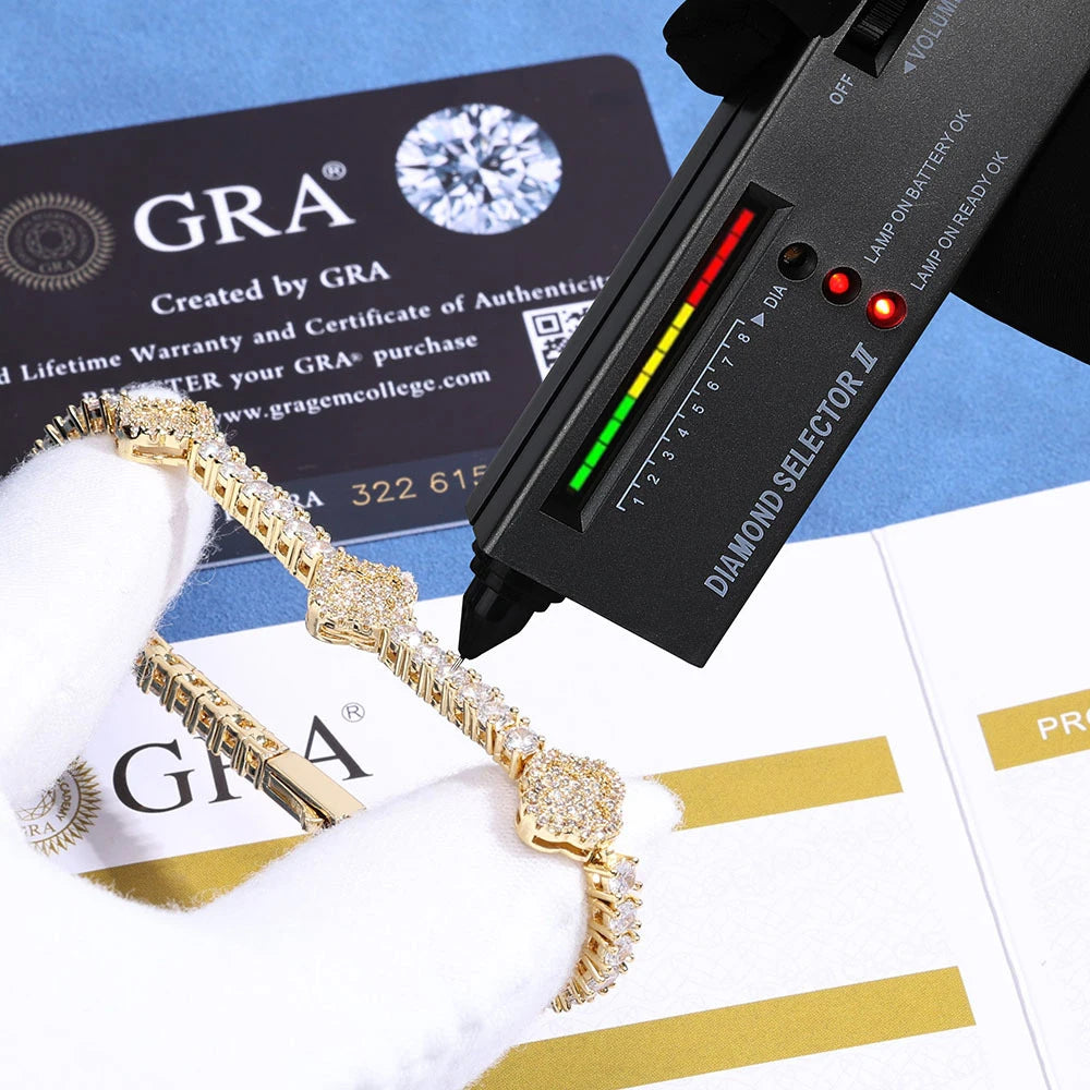 Four Leaf Clover Details Moissanite Tennis Bracelet - Gift For Him and Her