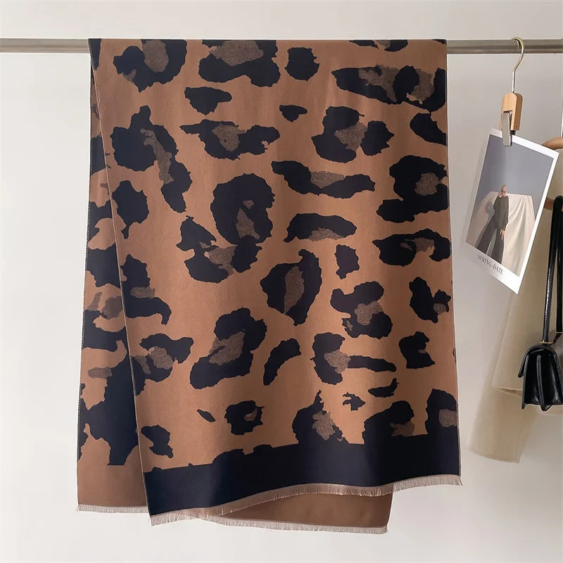 Double-Sided Leopard Cashmere Pashmina Scarf