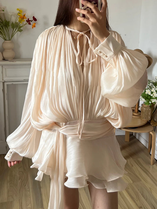 Long Sleeve Ruffle Details Mini Dress