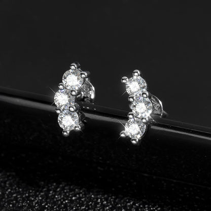 3-Stone Moissanite Stud Earrings – 18K Gold Plated, Gift for Her