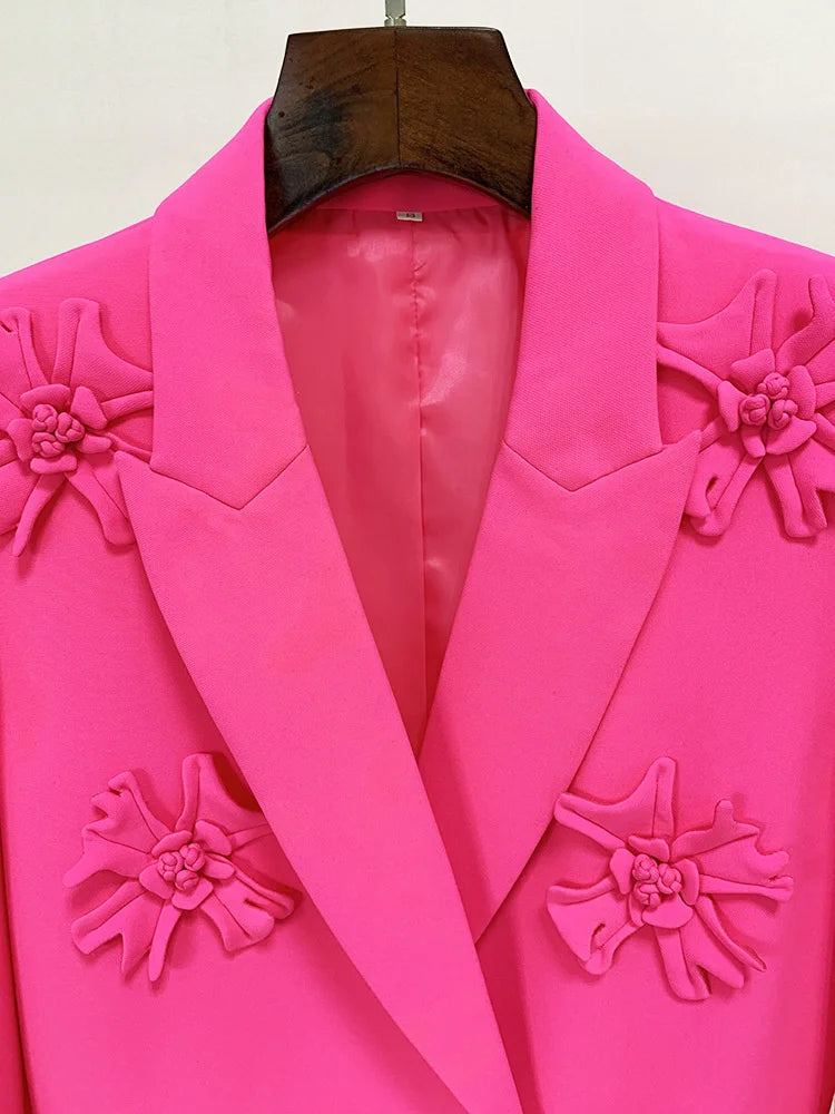 3D Flower Details Blazer and Trousers Suit