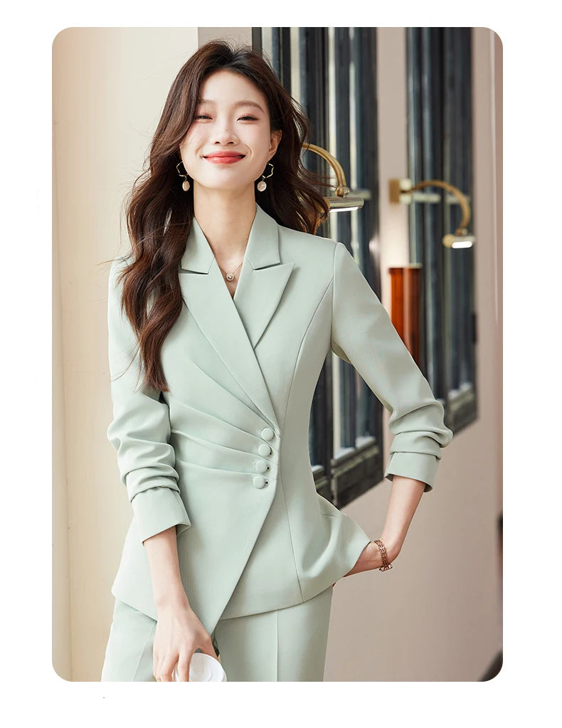 Women’s Slim Fit Pantsuit – Single Breasted Blazer & Ankle-Length Trousers