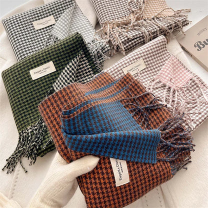 Double-Sided Houndstooth Cashmere Pashmina Scarf