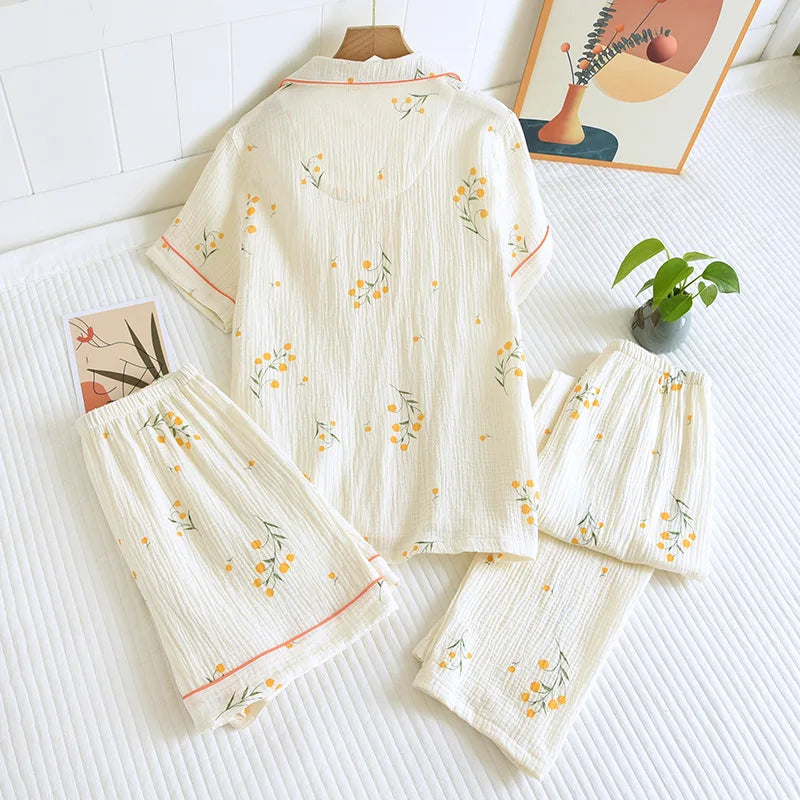 100% Cotton 3Pcs Short, Trousers, and Short Sleeve Set