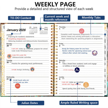 Tree Leaves Design 2026 Weekly / Monthly Planner - A5 Agenda with Stickers