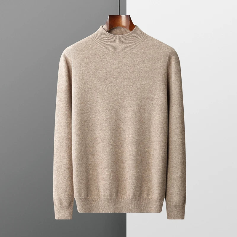 Men's 100% Merino Wool Mock Neck Pullover – Luxury Knit Sweater