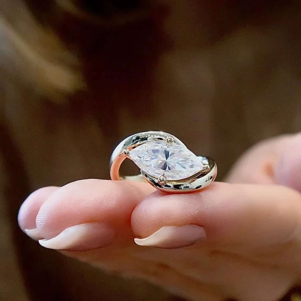 East West Marquise Cut Moissanite Solitaire Ring - Pinky Ring