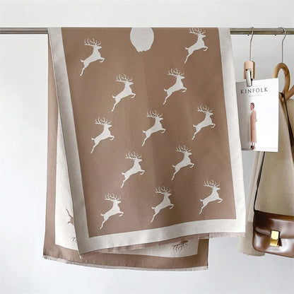 Luxury Cashmere Scarf - Deers Print Double-Sided Pashmina