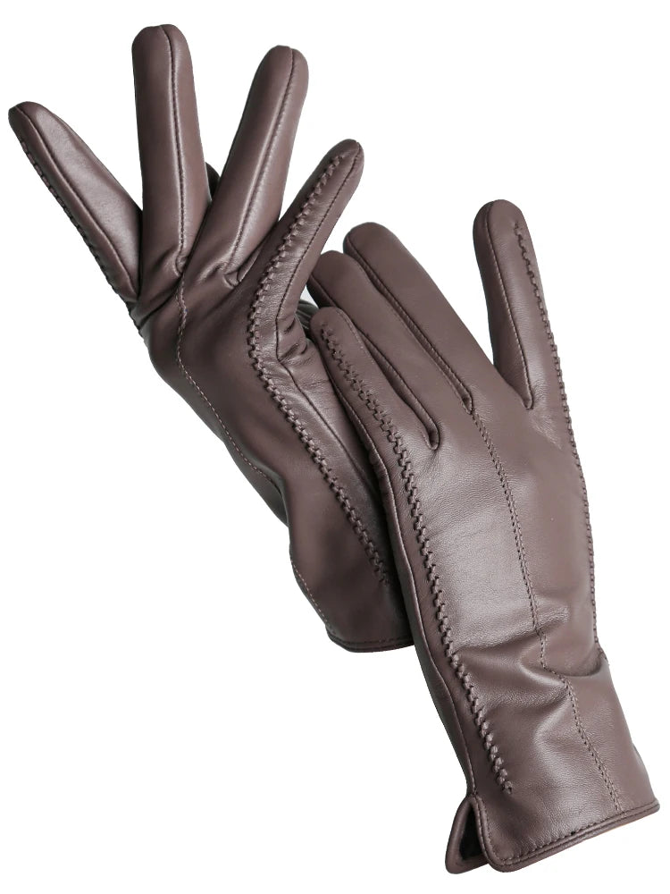 Women's Genuine Leather Touchscreen Lined Gloves
