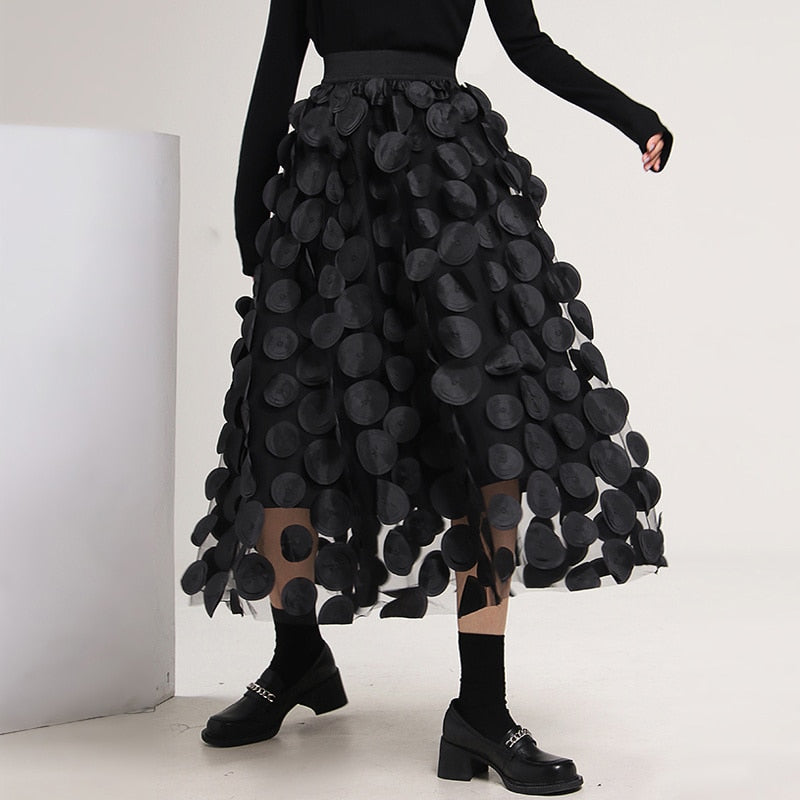 3D Circle Details Loose Cut A-line Skirt