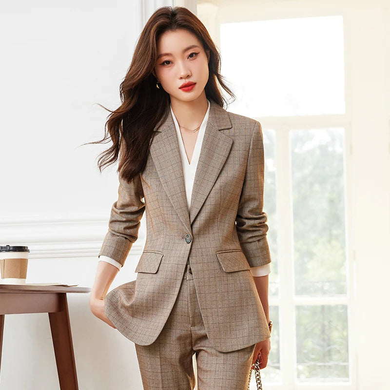Single Button Formal Plaid Suit