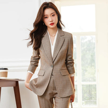 Single Button Formal Plaid Suit