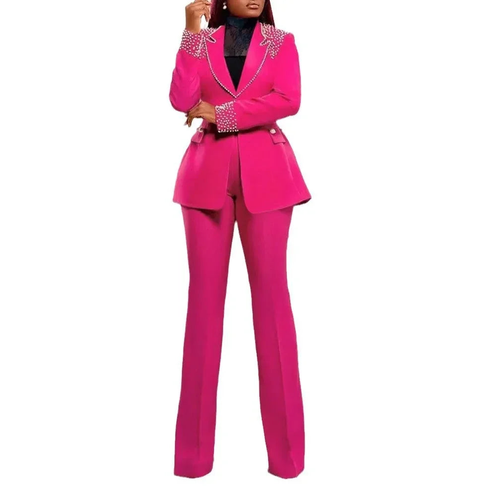 Women’s Pearl-Embellished Single-Button Suit