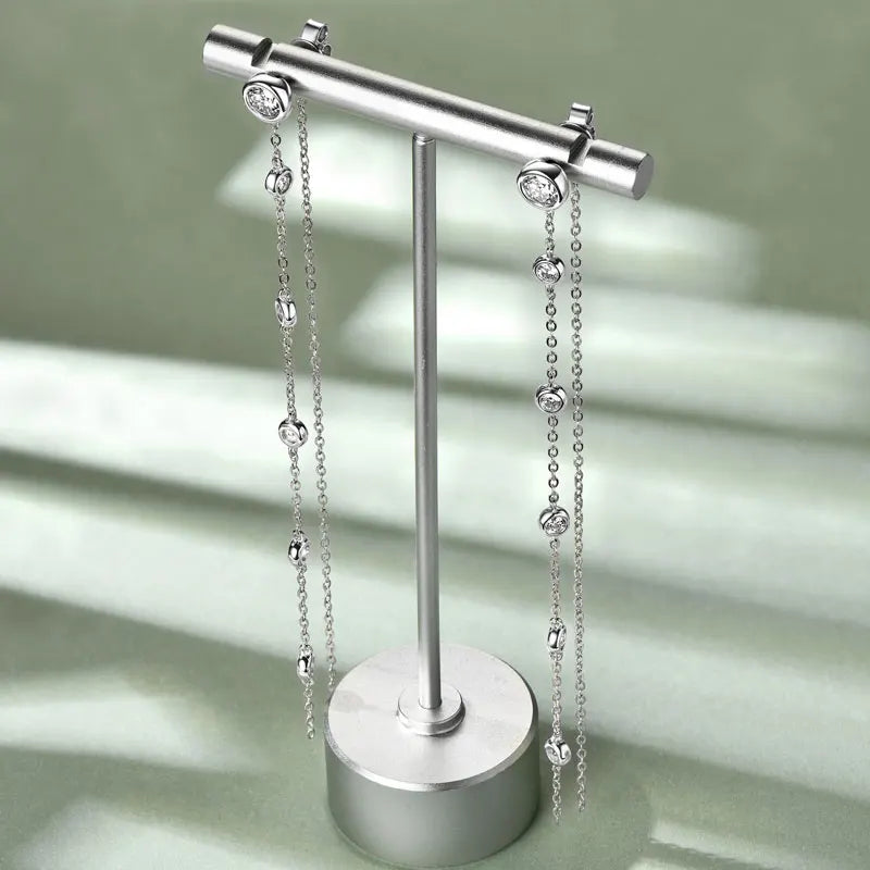 2 Carat Long Tassel Chain Moissanite Earrings