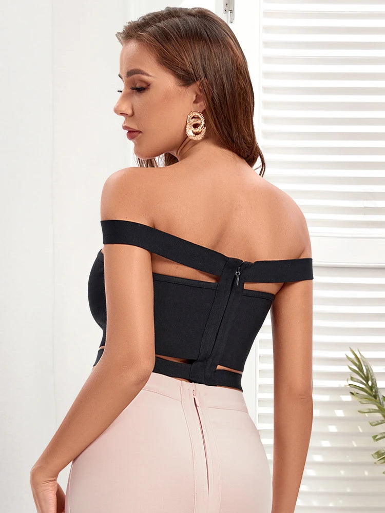 Strapless Cut Out Cropped Black Bandage Top