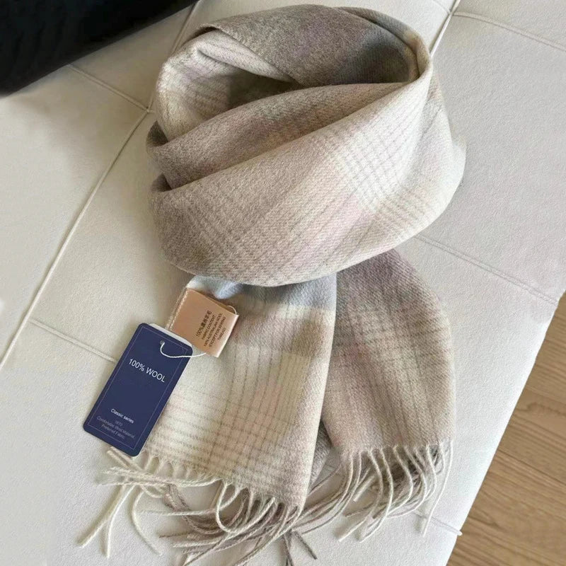 100% Wool Plaid Scarf - Christmas Gift for Men and Women