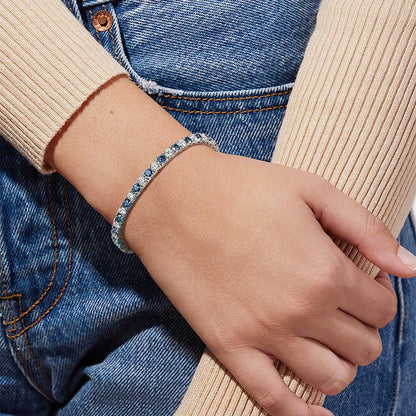 Blue Moissanite Tennis Bracelet - 18K Gold Pleated, GRA Certified