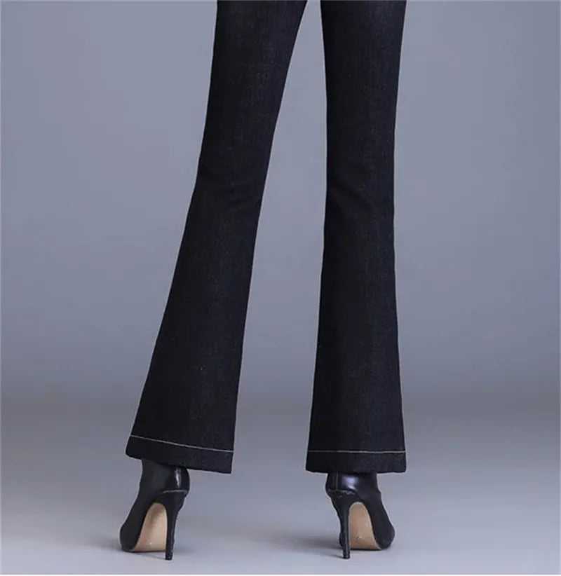 Winter Velvet Lined Thermal Denim Boot Cut Trousers