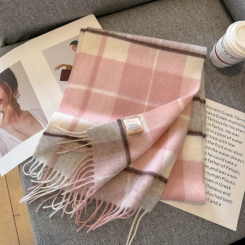100% Wool Plaid Scarf - Christmas Gift for Men and Women