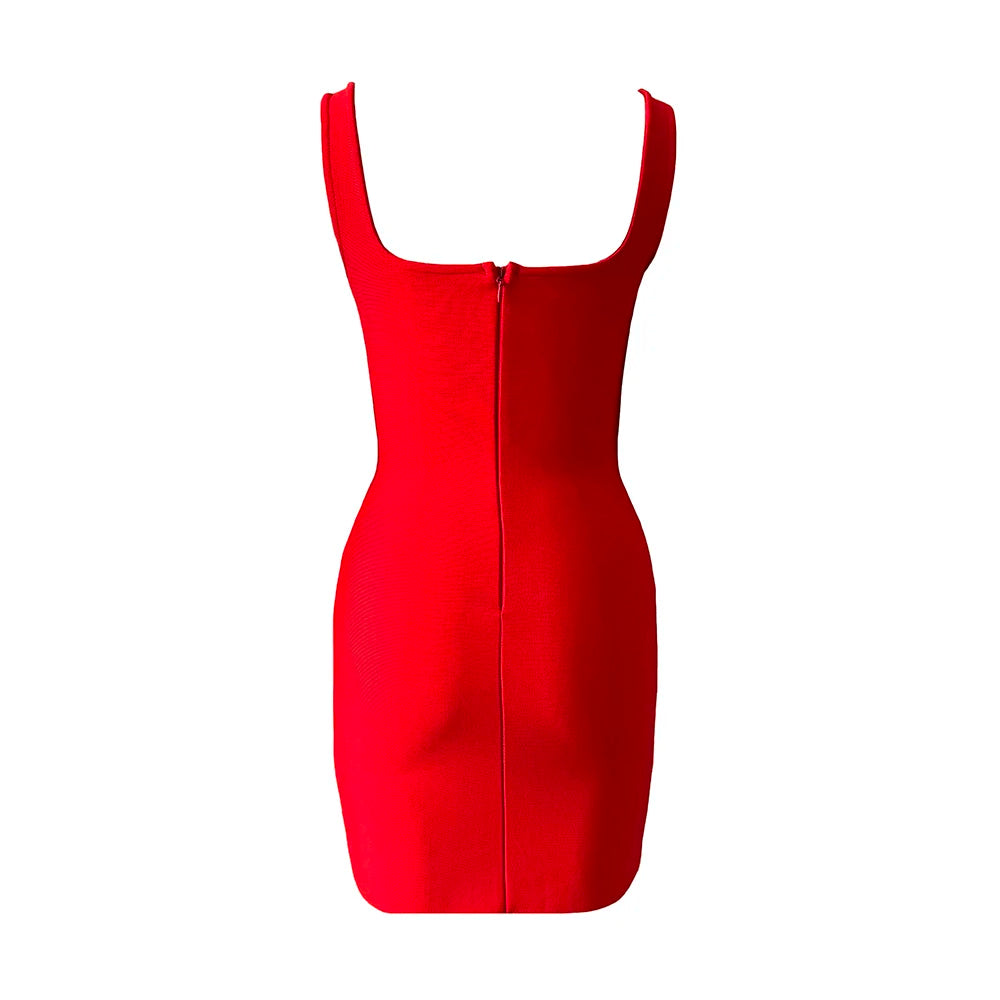 Beaded Tassel Square-Neck Mini Bandage Dress