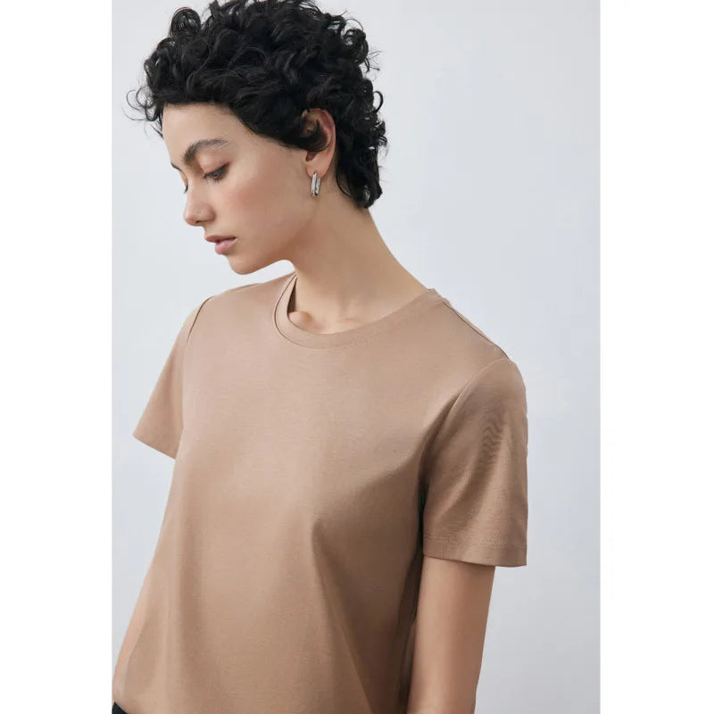 Mulberry Silk Solid Color Round Neckline T-Shirt