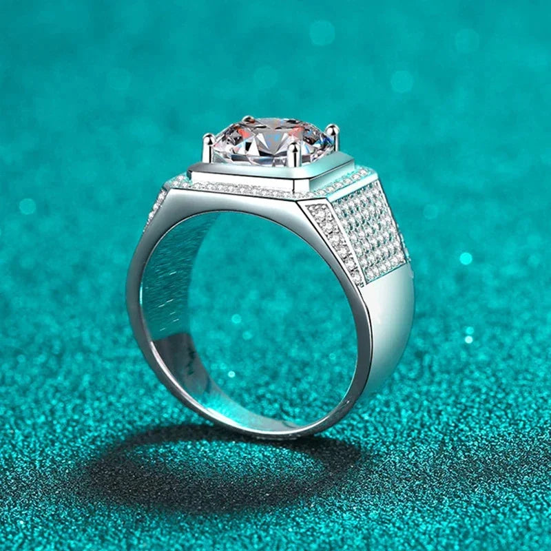 White Gold Plated 10-Carat Moissanite Men's Ring - Men's Wedding Ring