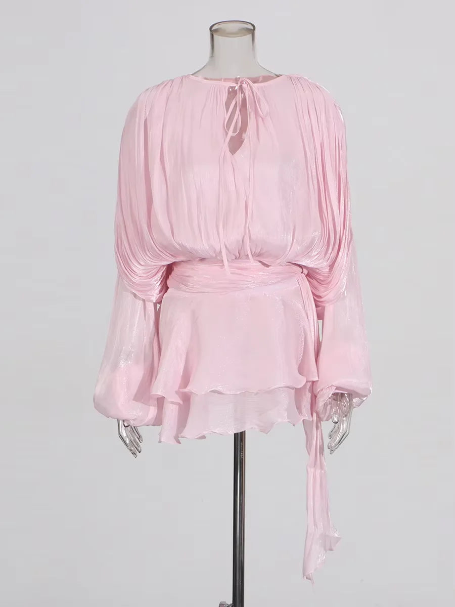 Long Sleeve Ruffle Details Mini Dress
