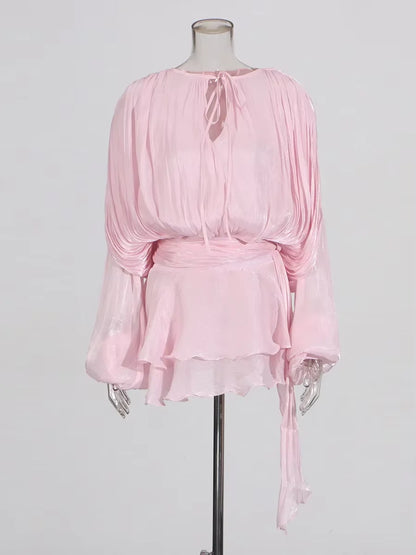 Long Sleeve Ruffle Details Mini Dress