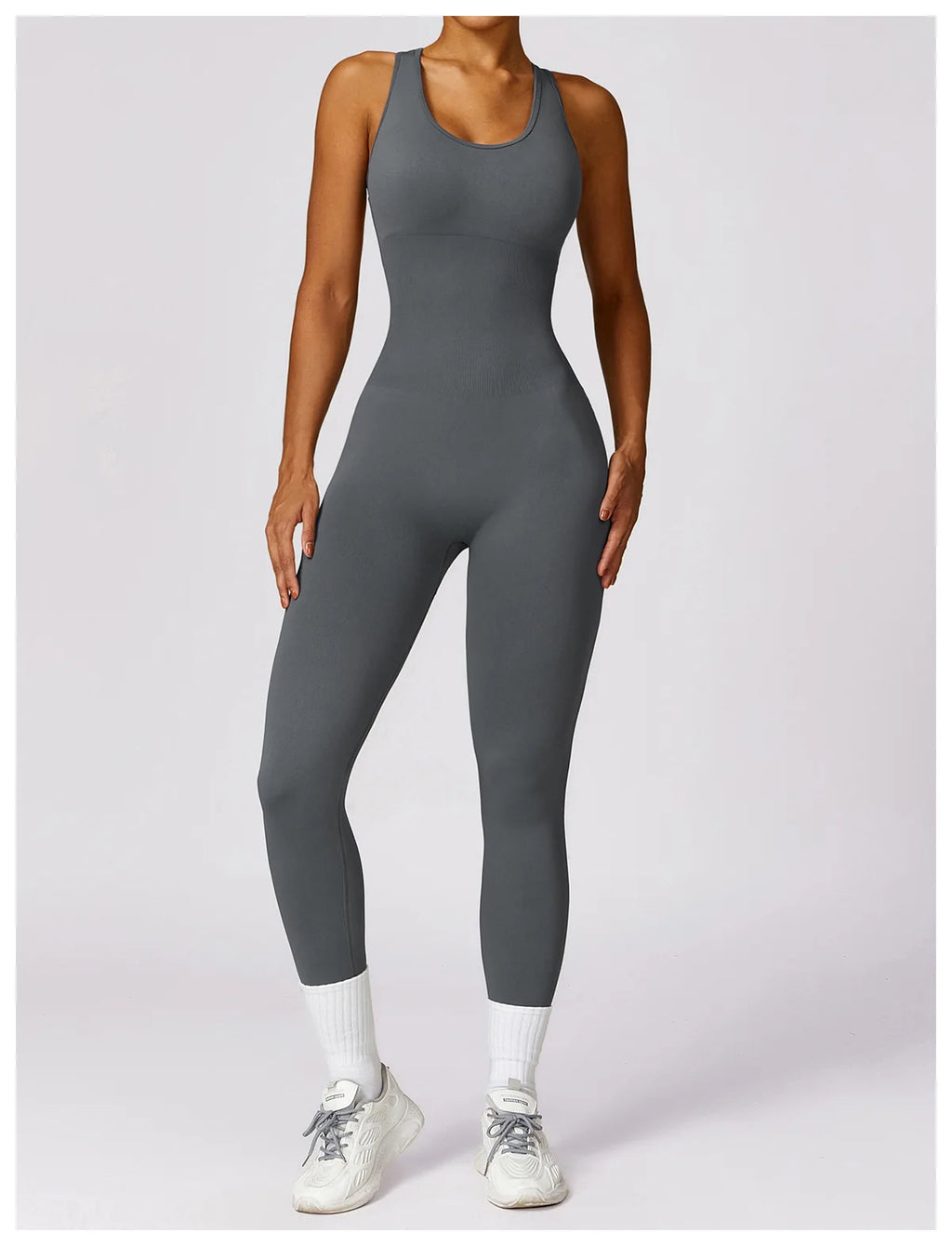 U Neckline Sleeveless Back Cut Out Workout Skinny Jumpsuit