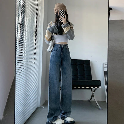 High Waist Straight Leg Denim Trousers