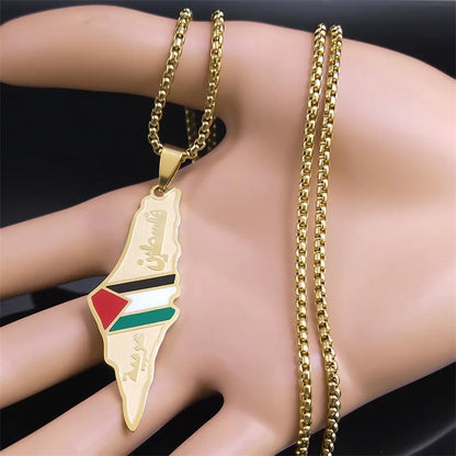 Palestine Map Necklaces with the Palestinian flag