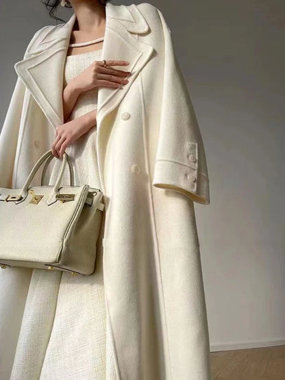 Woolen Ivory Long Overcoat