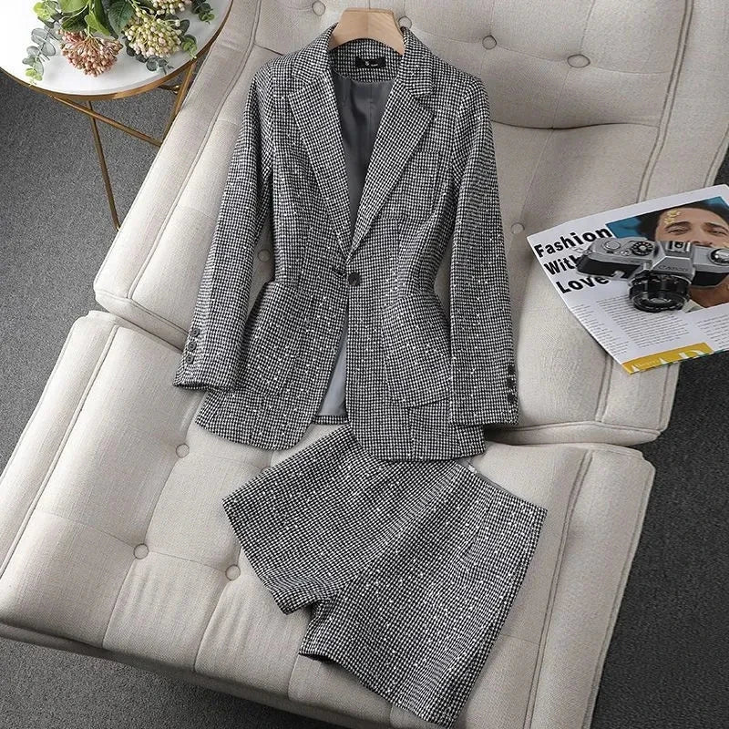 Houndstooth Sequin Blazer and Shorts Suit