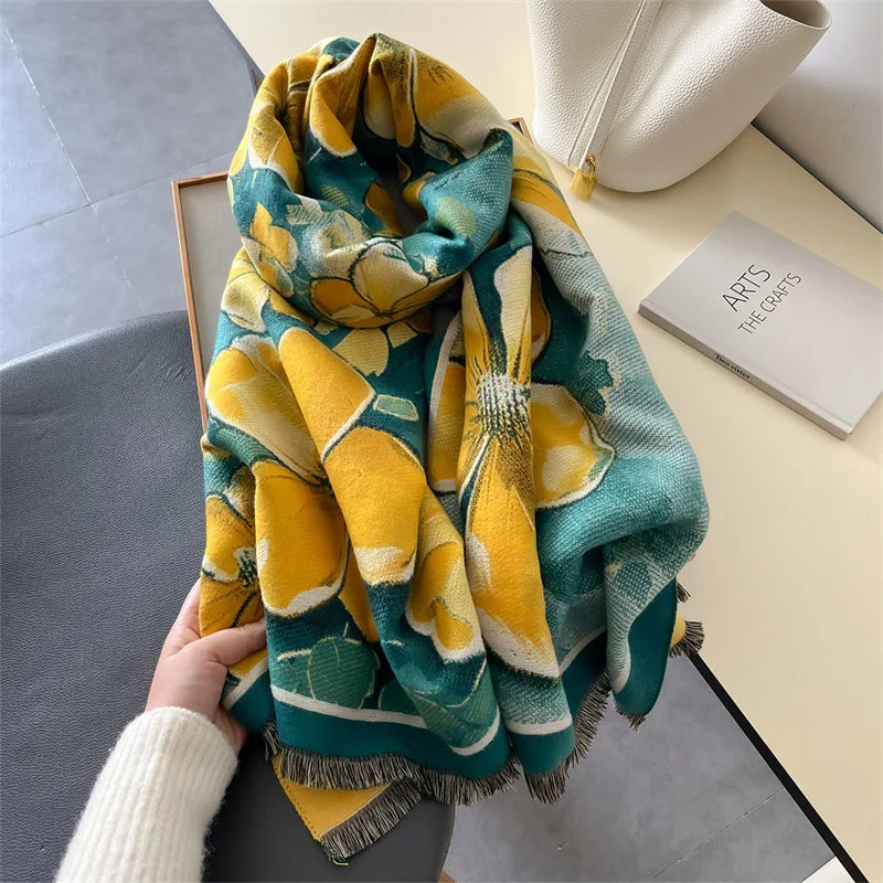 Floral Double-Sided Luxury Cashmere Pashmina Scarf