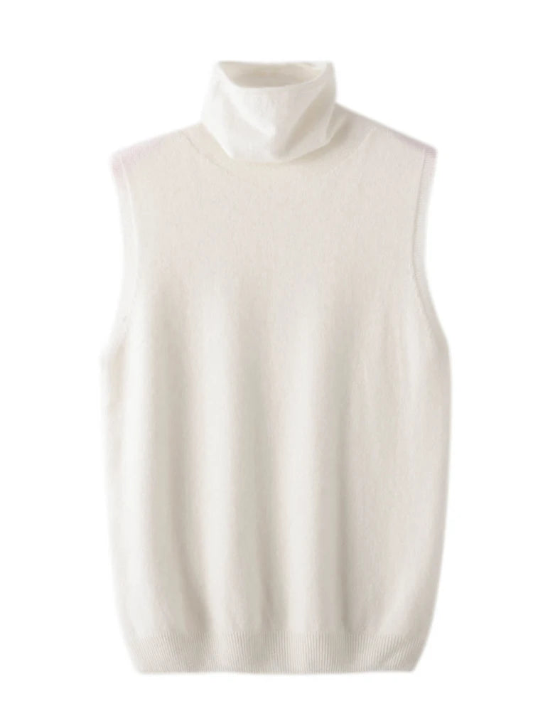100% Merino Wool Sleeveless Turtleneck Basic Sweater