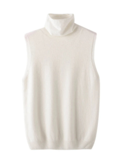 100% Merino Wool Sleeveless Turtleneck Basic Sweater