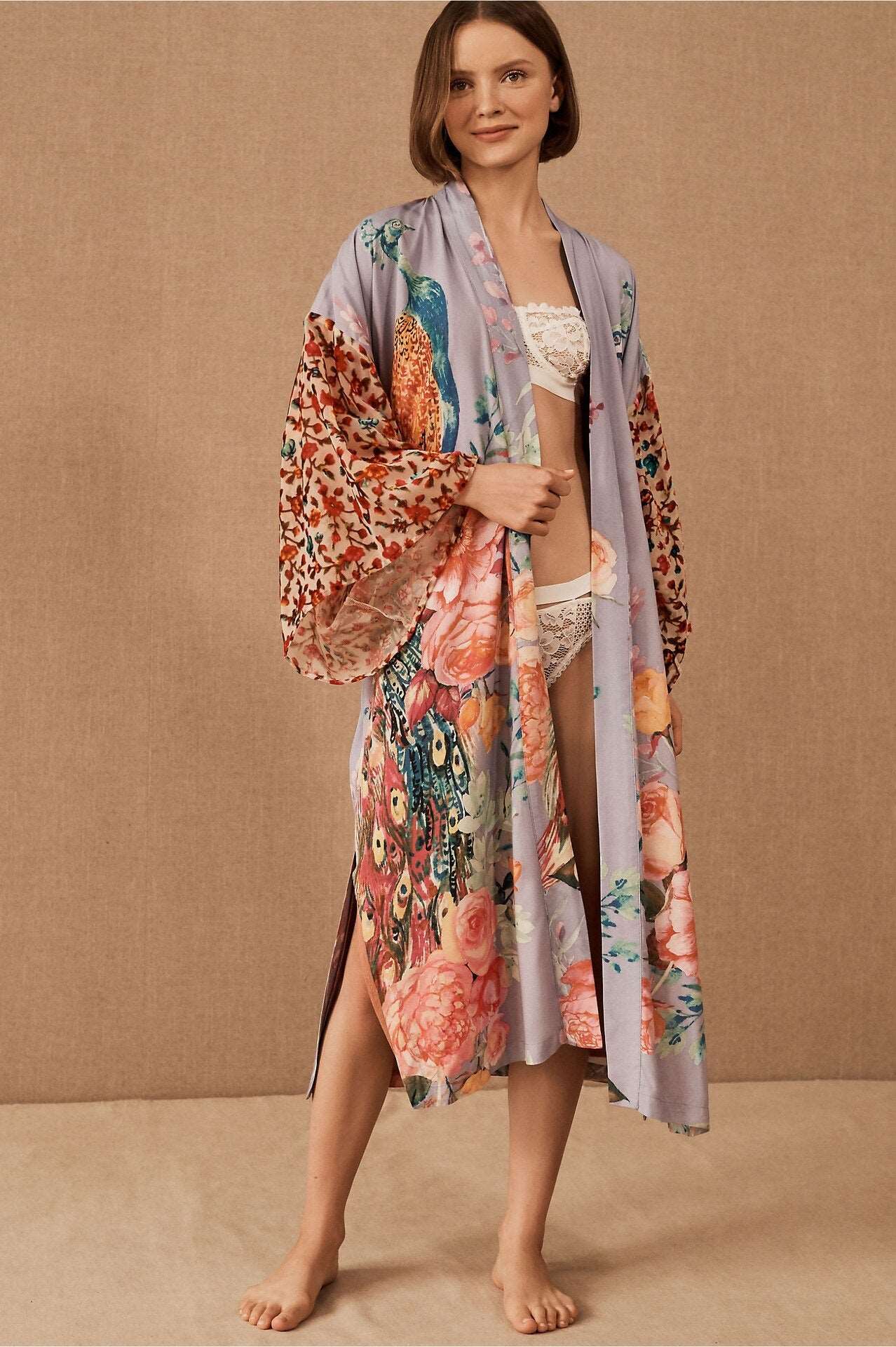 Beach Kimono Peacock Printed Swimsuit Cover Up