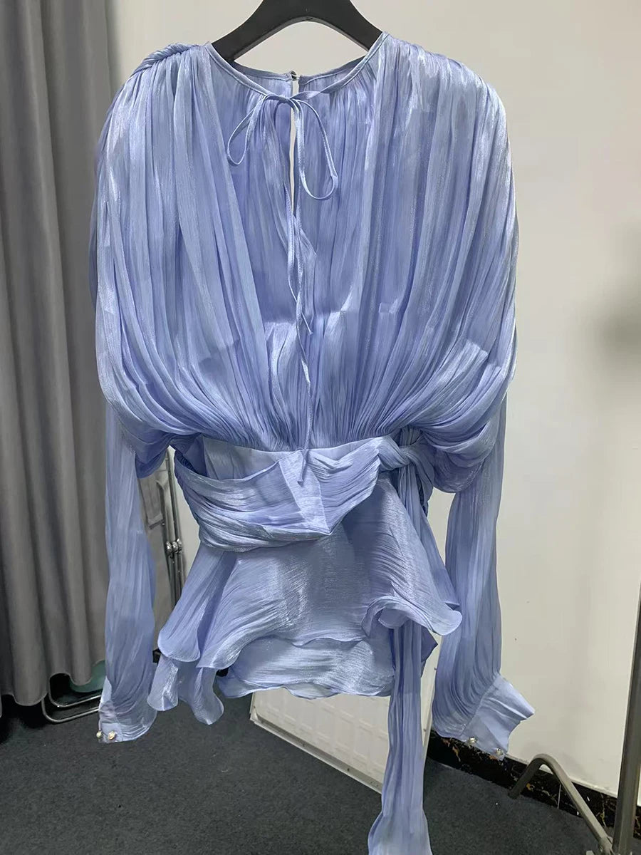 Long Sleeve Ruffle Details Mini Dress