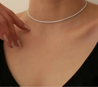 Moissanite Tennis Choker 18K Gold Pleated Necklace